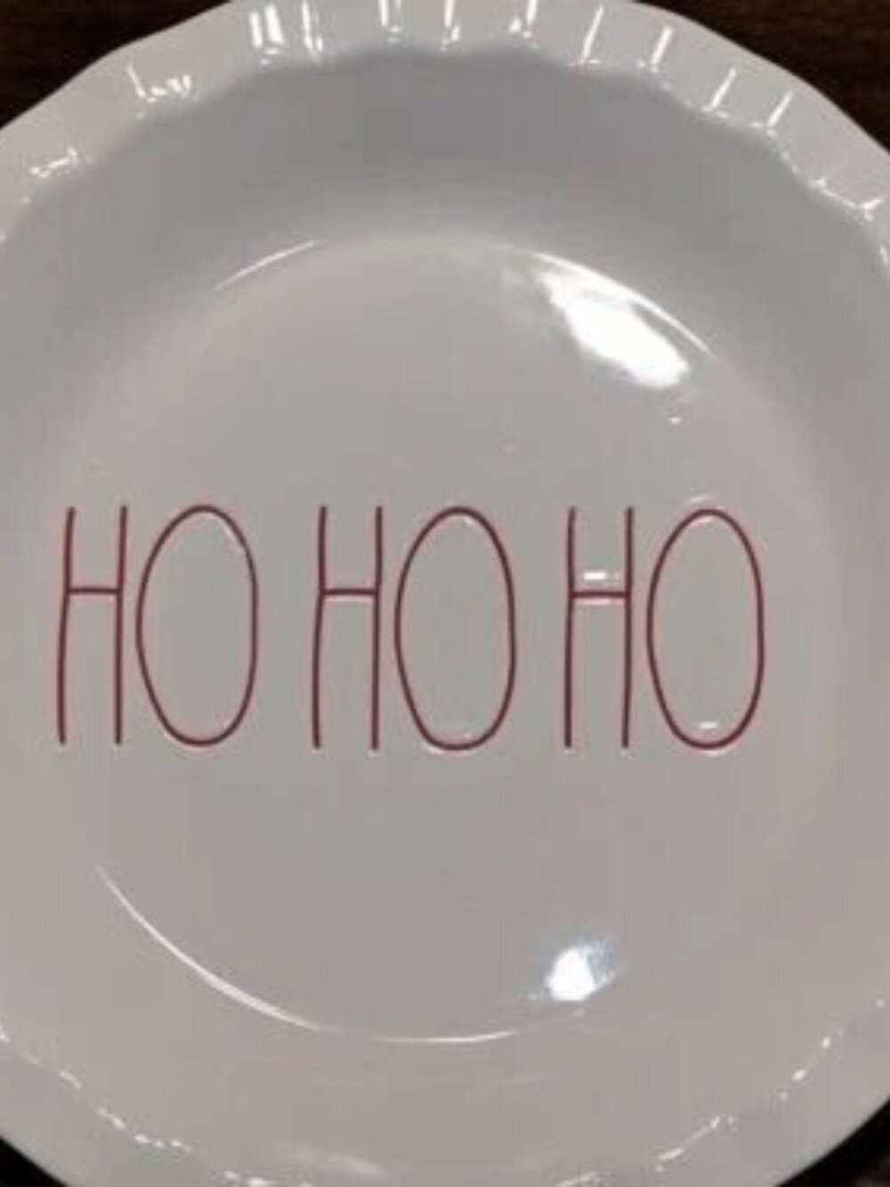 Rae Dunn Pie Plate Christmas Red HO HO HO Lettering